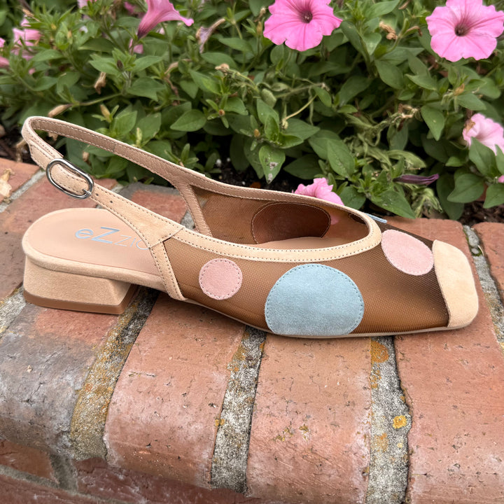 See-Through Circle Sling-back by Ezzio - Beige Multi