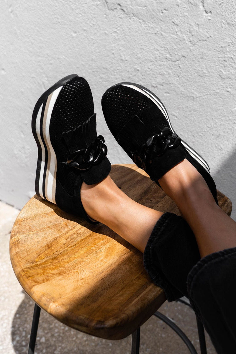 Softwaves CADIE Black with Black Chain Platform Sneaker