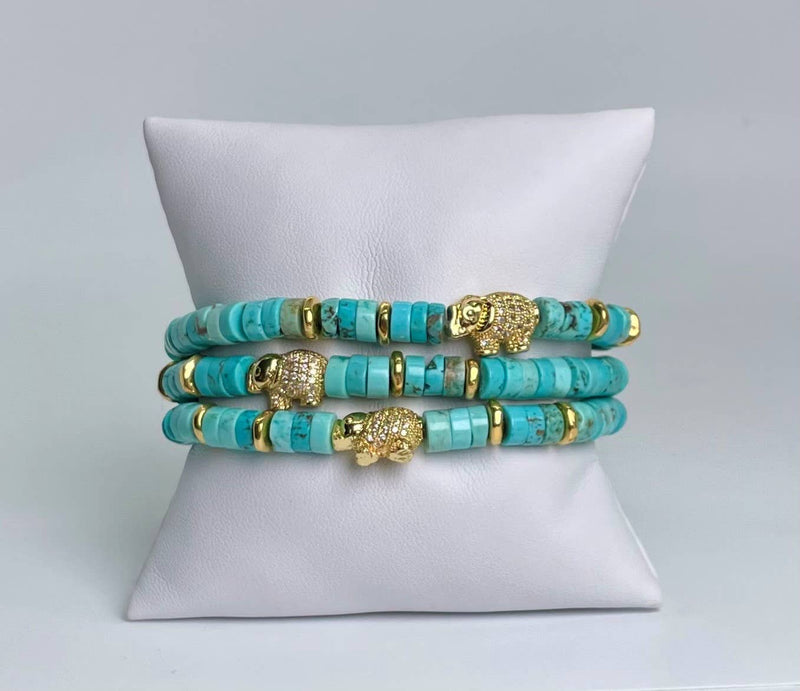 Turquoise Elephant Pave Bead Bracelet