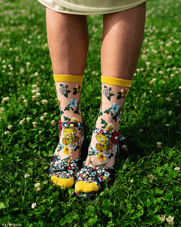 Tweety Floral Sheer Crew by Sock Candy