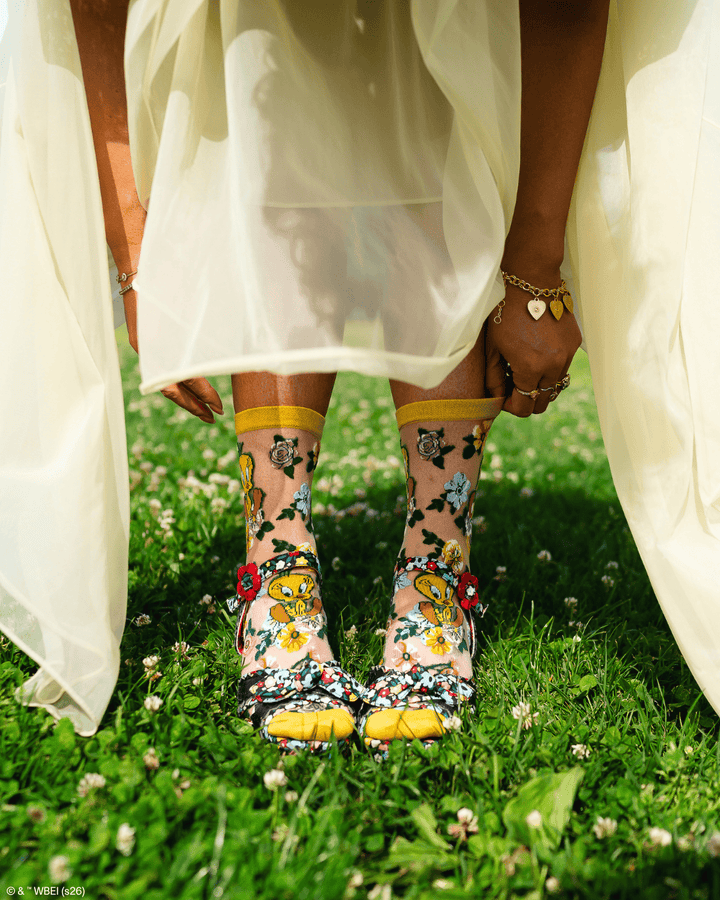 Tweety Floral Sheer Crew by Sock Candy