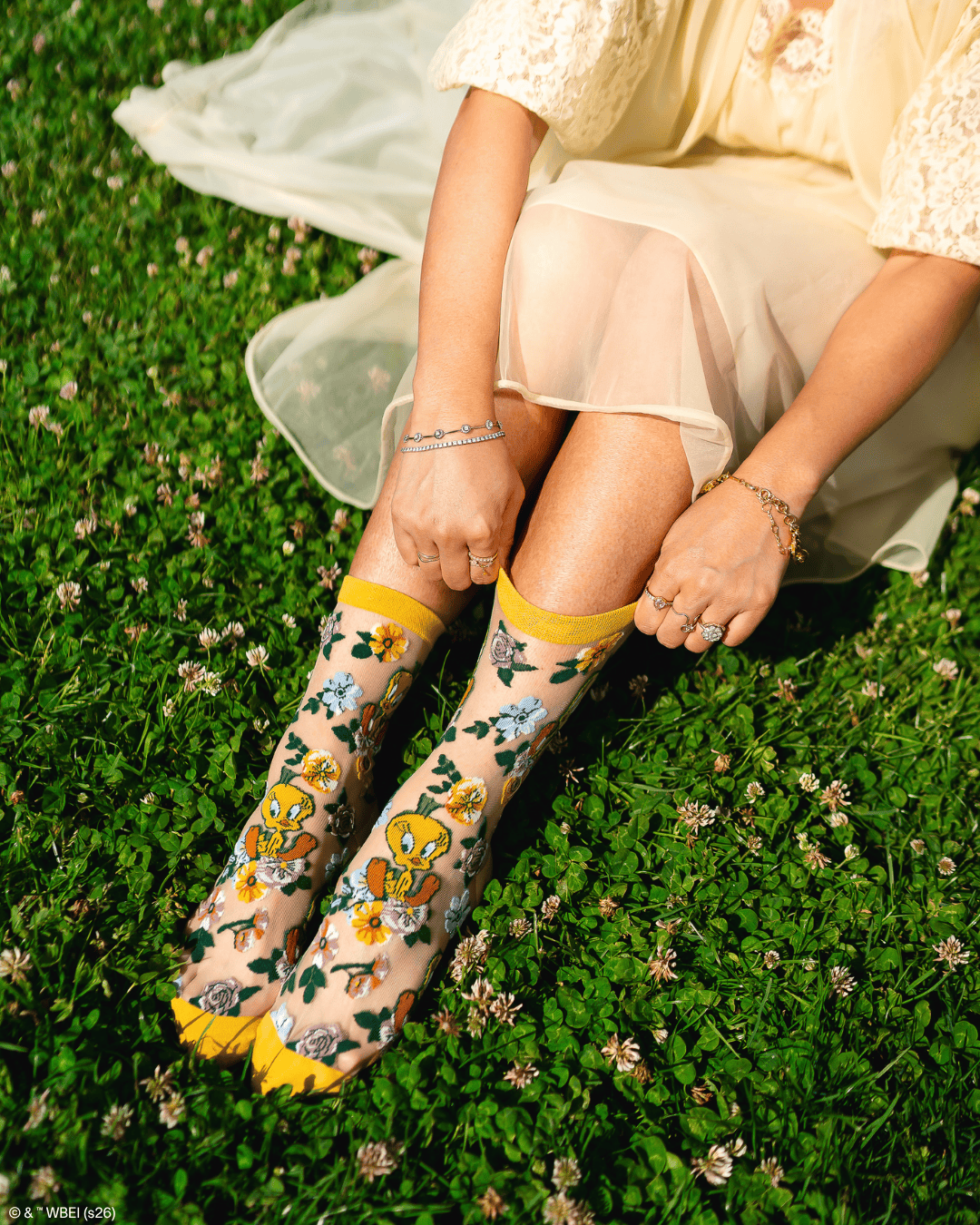 Tweety Floral Sheer Crew by Sock Candy