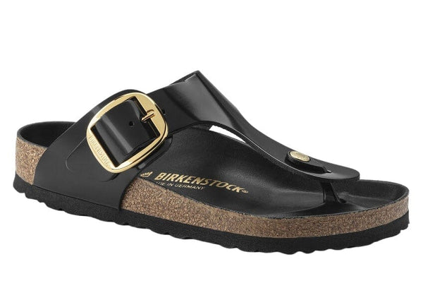 Birkenstock Gizeh Big Buckle High Shine Black Toe Thong Sandal-Narrow