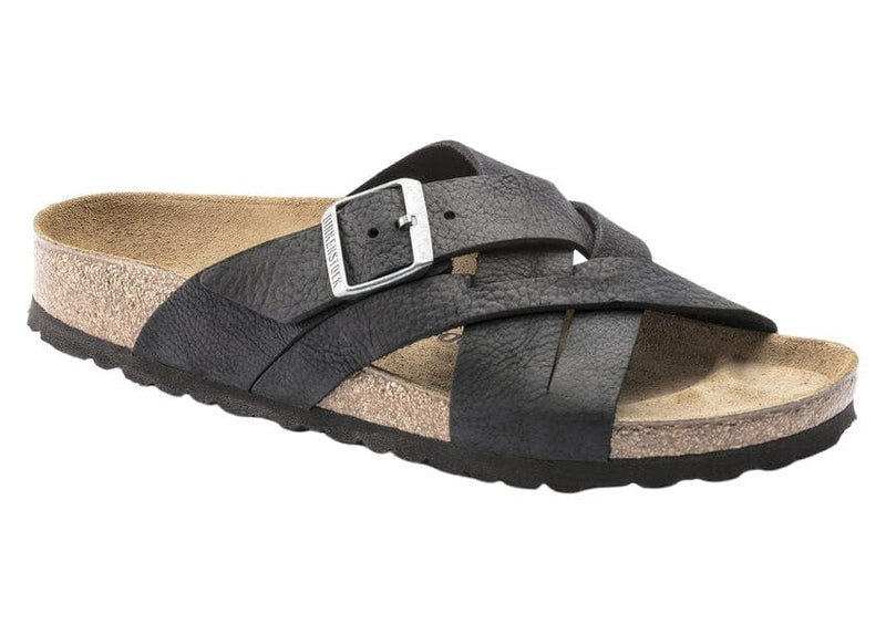 Birkenstock Lugano Black Oiled Leather Crossed-Strapped Sandal - Men